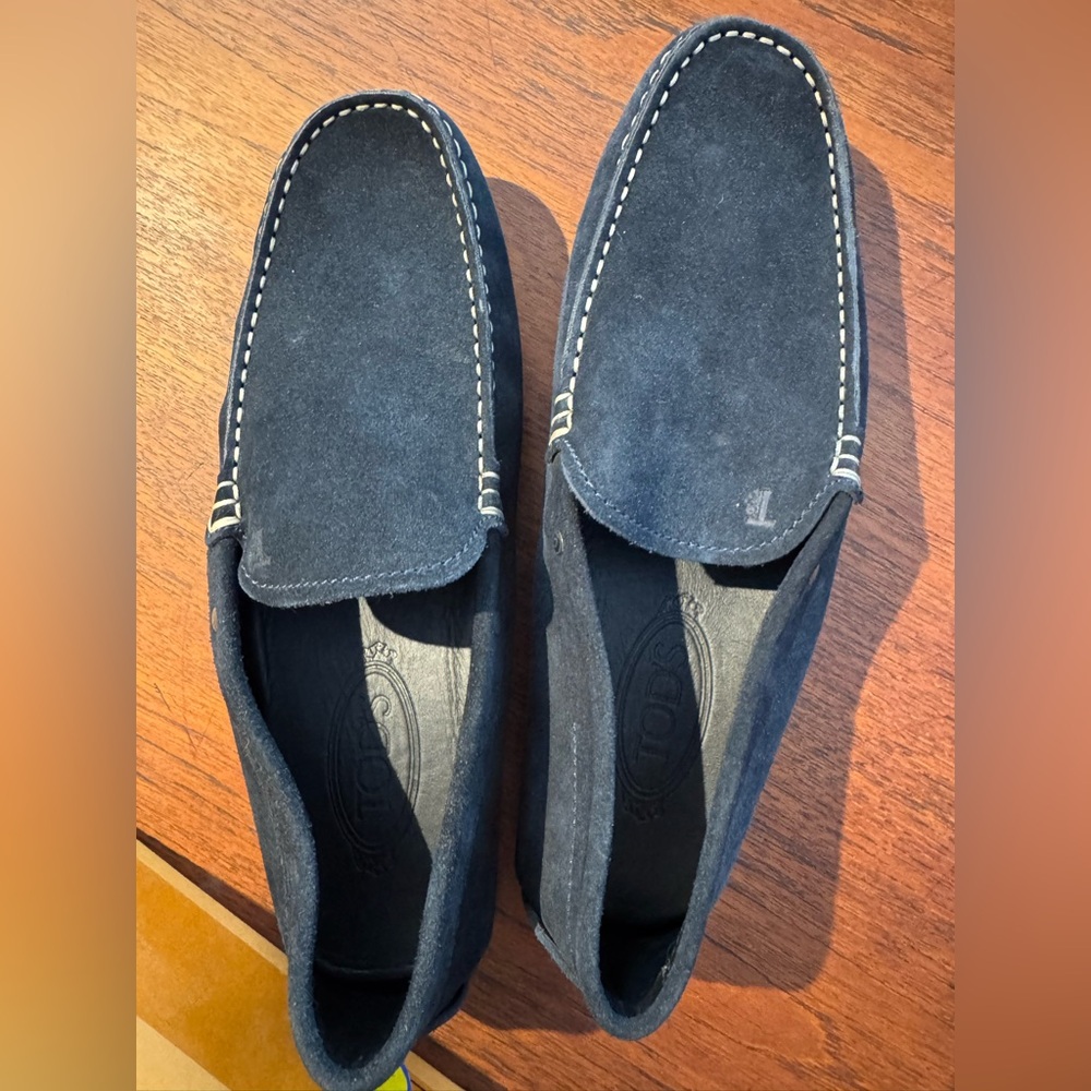 Tod's Dark Blue Suede Loafers